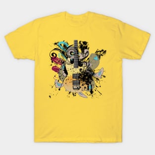 Grunge Yellow Guitar Illustration T-Shirt